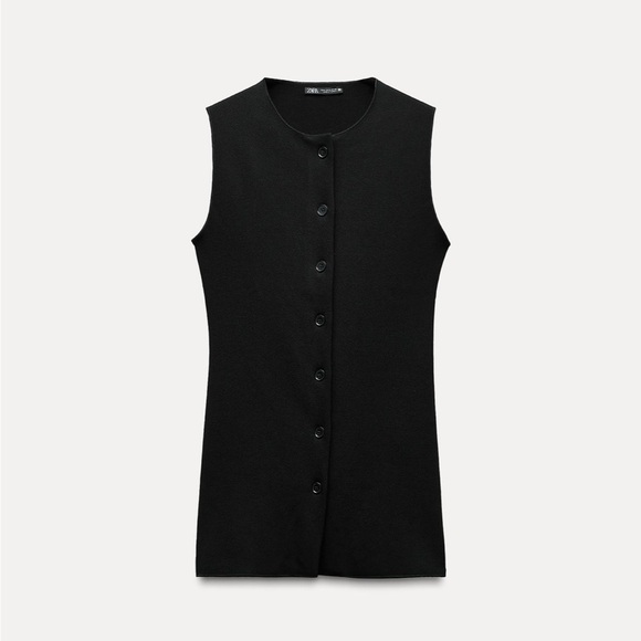 Zara Black Sleeveless Button-Up stretch vest 5584/657/800 - Picture 2 of 5